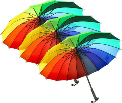Paraplu Regenboog – 3 Stuks – Grote Paraplu Ø98 cm – Lange Regenboog Paraplu met 16 Ribben – Regenparaplu Kleuren