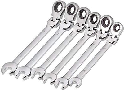 Set van 6 flexibele ratelsleutels 8-13 mm voor metrische zeskantmoeren