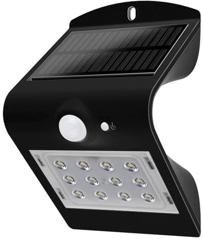 Solar wandlamp buiten 'Carl I' - Met bewegingssensor - IP65 - Warm wit licht (3000K) - 220 lumen - Tuinverlichting op zonne-energie - Zwart