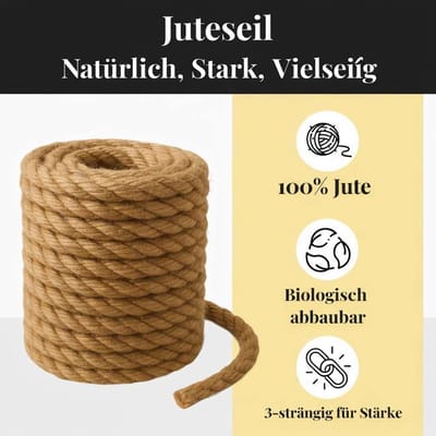Jute Touw Natural - Natuurlijk Touw - Veelzijdig Gebruik - 3-Strengs Gedraaid - 28mm 50 Meter - Lichtbruin