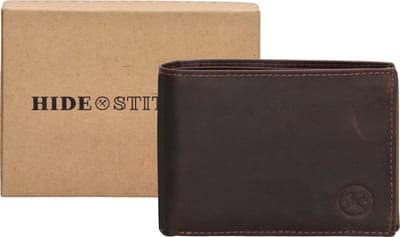Hide & Stitches Japura Portemonnee Heren - Wallet voor 9 t/m 12 pasjes - Portefeuille van 100% Leder - Donkerbruin