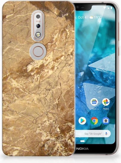 Nokia 7.1 TPU Siliconen Hoesje Marmer Creme