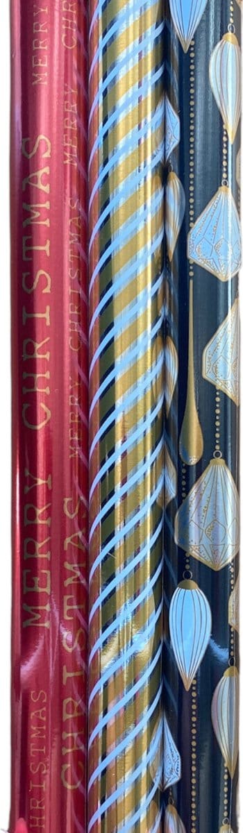 FESTIVE GIFTS Inpakpapier - Cadeaupapier - 200 x 70cm - 3 rollen - Kerst - Luxe Cadeauverpakking - Kleurrijk