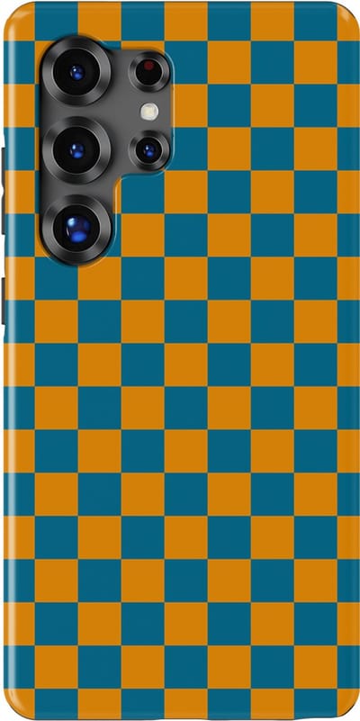 Design Hoesje Samsung Galaxy S25 Ultra | Geschikt Voor Mag | Tiny Squares Checkered Print | Backcover Samsung Galaxy S25 Ultra Petrol Pop