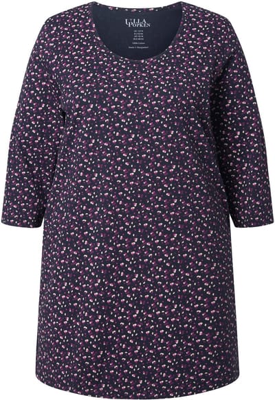 Ulla Popken - Dames - Longshirt A-lijn ronde hals 3/4-mouwen - Zwart - Maat 66+