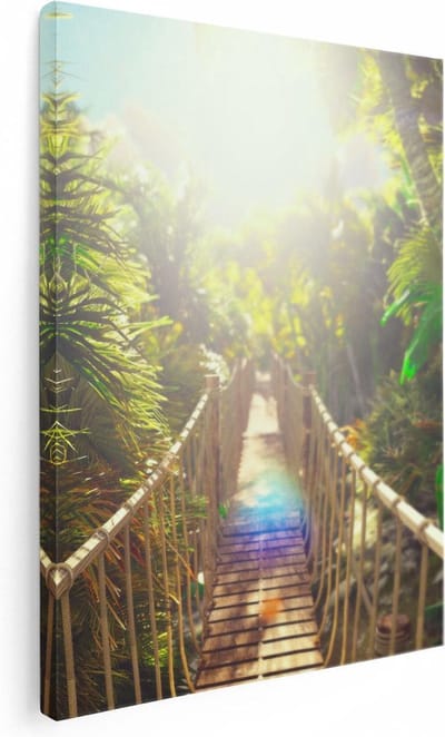 Artaza Canvas Schilderij Hangbrug - 30x40 cm - Klein - Wanddecoratie Jungle - Muurdecoratie Landschap - Kamer Accessoires Natuur