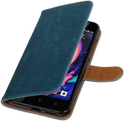 Zakelijke Book Case Telefoonhoesje Geschikt voor de HTC Desire 10 Pro - Portemonnee Hoesje - Pasjeshouder Wallet Case - Blauw