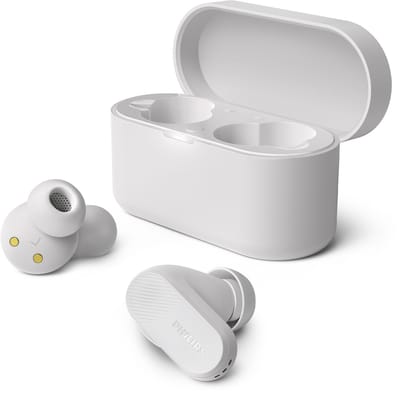 PHILIPS TAT3509 Noise Cancelling True Wireless In-Ear Bluetooth Oortjes - Klein, Natuurlijk geluid, Dynamische bas, Oplaadcase, Heldere gesprekken, Ideaal voor woon-werkverkeer en sporten - Wit