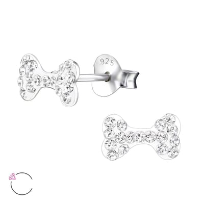 zilveren kinderoorbellen hond botjes roze 34 kristal | Oorknopjes Meisje Zilver | Zilverana | Sterling 925 Silver