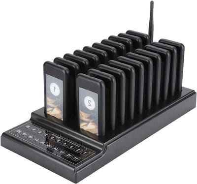 Draadloos Pagersysteem - Oproepsysteem Gasten - Wachtrij Beheer - 20 Pagers Inclusief - 1000 Meter Bereik - Zwart
