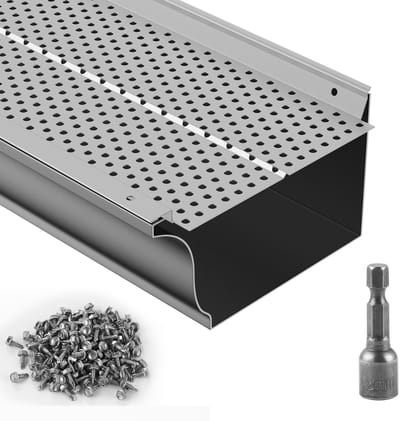 Dakgootbescherming, 152 mm Breedte, Aluminium Bladfilter, DIY Dakgootbedekking, 26 Stuks, 264 cm Totale Lengte, 4 mm Gatdiameter en 0,5 mm Dikte, Past op Elk Dak of Elke Dakgoot