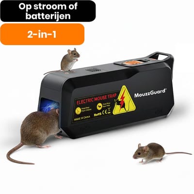 MouzzGuard® Elektrische Muizenval Binnen - 1800V - Hygiënisch No-Touch - LED & Buzzer - USB Voeding & Batterijen - Herbruikbaar