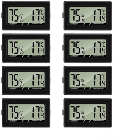 GELLDG Mini thermometer en hygrometer - Temperatuur en hygrometer - Mini digitale thermometer - Thermometer en hygrometer - Geschikt voor kassen en woonkamers - 8 stuks - Zwart