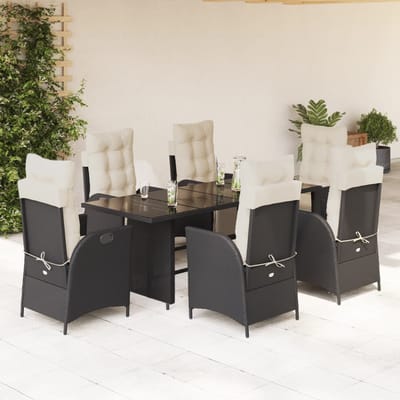 vidaXL - 7-delige - Tuinset - met - kussens - poly - rattan - zwart