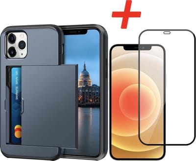 Geschikt voor Apple iPhone 12 Pro Backcover | Donkerblauw | Pasjeshouder