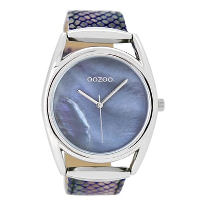 OOZOO Timepieces - Zilverkleurige horloge met multicolor leren band - C9167