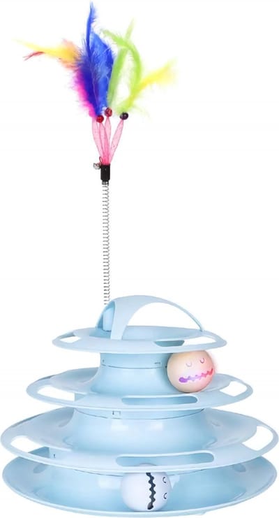 Nobleza Kattenspeelgoed Ballentoren - Interactief Speelgoed voor Katten - 3 Speelballen met Licht, Kattenkruid en Belletje - Blauw