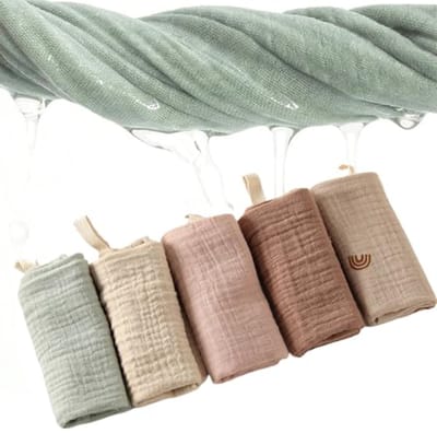 Babyhanddoeken set - Spuugdoeken gaas - Baby verzorgen - Ademend katoen - 5 stuks 22x23cm - Zachte kleuren