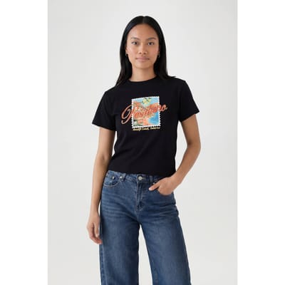 boohoo Dames Positano Postzegel Print Baby Tee | Zwart | Maat: Small