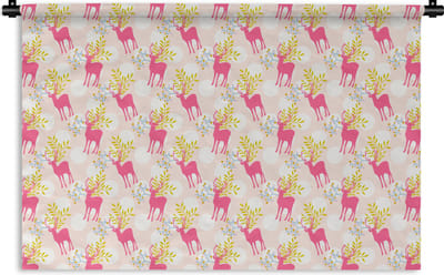 Wandkleed - Wanddoek - Hert - Roze - Patronen - 180x120 cm - Wandtapijt