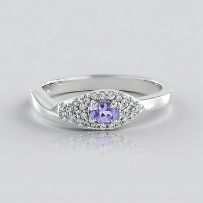 Cavill - Elegante Zilveren Ring - 925 Sterling Zilver Geplatineerd - Ovale Tanzaniet 0,18ct & 28 Pavé Zirkonen 0,19ct - Luxe Damesring