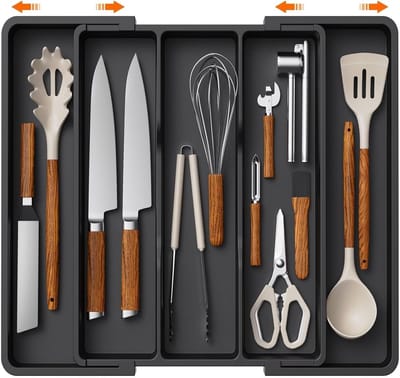 Cosensi - Dailygoods - Dailygoody - Bestek Lade Organisator - Uitbreidbare Bestekbak - Verstelbaar en Ruim - Grijs - Keuken Organizer - Praktische Opbergoplossing - Geschikt