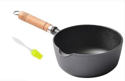 Gietijzeren Steelpan - Kleine Melkpan - Sauzen Maken - Natuurlijk Anti-aanbak - 16 cm - Zwart