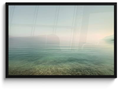 Poster in lijst - Fotolijst 90x60 cm - Posters - Zee - Horizon - Blauw - Mist - Posterlijst zwart - Decoratie - Wanddecoratie woonkamer - Muurdecoratie slaapkamer
