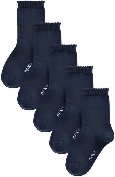 Next - Meisjes - Set van 5 paar katoenrijke school enkelsokken - Blauw