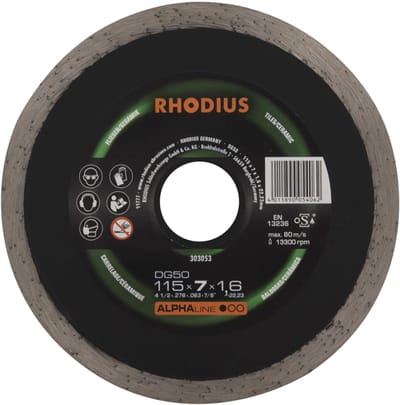 Rhodius 303053 DG50 Diamanten doorslijpschijf Diameter 115 mm Boordiameter 22.23 mm Tegels, Keramiek 1 stuk(s)