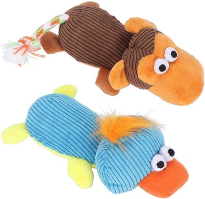 Famanu – Pasamer Hond Squeaky Toys, Zachte Pluche Eend en Aap Geluid Speelgoed voor Hondentraining, 2 stuks/set