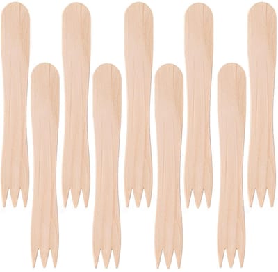 Excellent Houseware Snack vorkjes - patat vorkjes - friet vorkjes - 100x stuks - hout - 8.5 cm - bewuste keuze