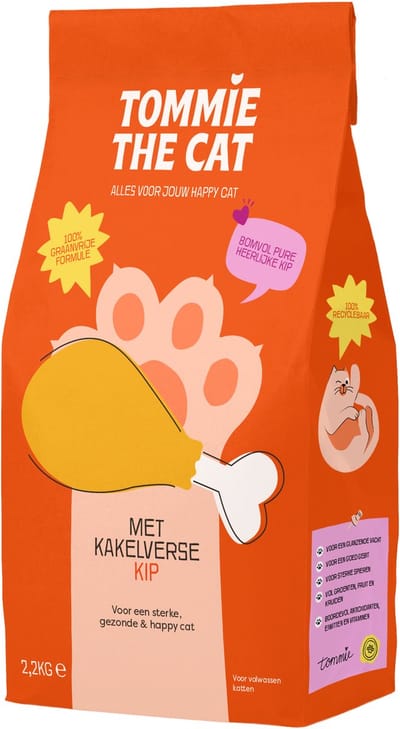 Tommie the Cat - 100% graanvrije kattenbrokken - kattenvoer droogvoer - bomvol verse kip - 1 zak - 2,2kg