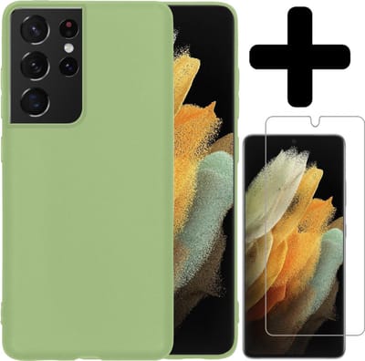 Hoesje - Met Screenprotector - Geschikt voor Samsung Galaxy S21 Ultra - Sterk & Shockproof - Back Cover - Siliconen Case - Telefoon Hoes - Telefoonhoesjes - Groen