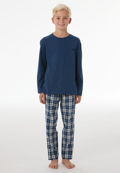 Lange pyjama van geweven jersey met ruitjesmotief, pacific blue - Nightwear 98
