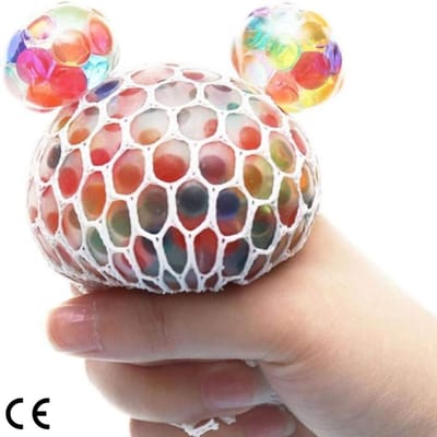 Kneedbal - Anti-stressballen - Knijpbal, regenboog, stressballen in net, voor kinderen en volwassenen, op kantoor of kinderverjaardag, diameter 6 cm