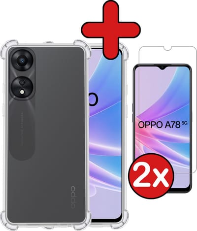 Hoesje - Met Screenprotector - 2 Stuks - Geschikt voor OPPO A78 5G - Sterk & Shockproof - Back Cover - Siliconen Case - Telefoon Hoes - Shock Proof - Telefoonhoes - Transparant