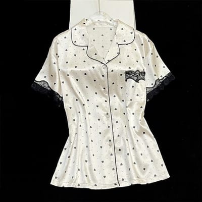 Zomer Nieuw Dames Zoet Satijn Zijde Bloemenprint Pyjama Set Korte Mouw+Broek Vrouwen IJs Zijde Schattige Huiskleding Casual Kleding XXL