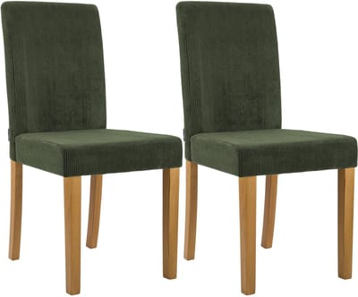 CLP Ina Set van 2 eetkamerstoelen - klassiek - met rugleuning - hout - corduroy - ribstof - antiek licht/groen