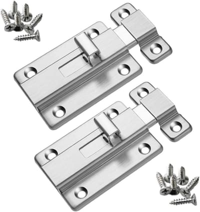 Veiligheidsdeurhaken 4 Inch RVS, 2 Stuks met Schroeven voor Interne Deuren, Handmatige Slide Mechanisme