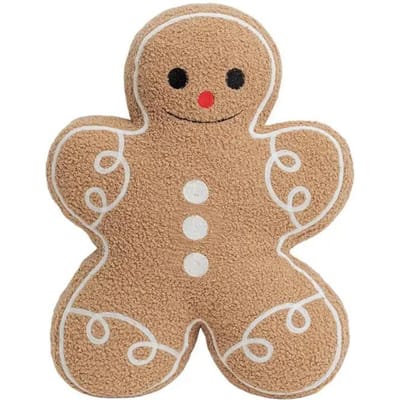 Oreiller Coussin Peluche Pain d'Épice de Noël 43cm Poupée Homme Biscuit Oreiller Peluche Rempli Homme Pain d'Épice Décoration Maison Cadeau marron