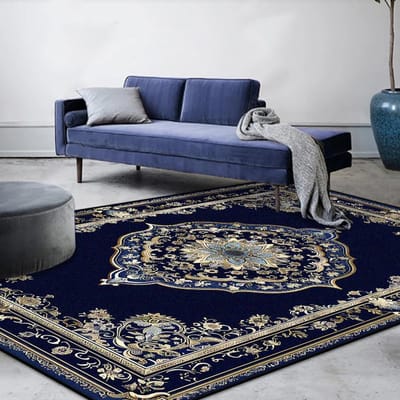 Moderne Luxe Decoratie Huis Blauw Tapijt Gouden Rand Antislip Woonkamer Kleden Zacht Wasbaar Sofa Tafelmat Slaapkamer Decor 180*250cm