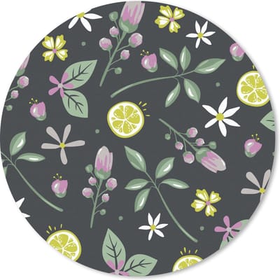 Muismat rond 20x20 cm - Mousepad Zomer - Bloemen - Citrus - Zwart - Ronde muismatten