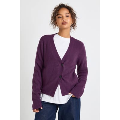boohoo Dames Asymmetrische gebreide cardigan | Plum | Maat: Small