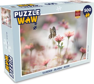 Puzzel Vlinder - Bloem - Roze - Legpuzzel - Puzzel 500 stukjes