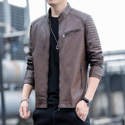 Leren Jas Heren Lichte Luxe PU Leer Jas Lichte Zakelijke Casual Mode Staande Kraag Veelzijdige Jas 4XL