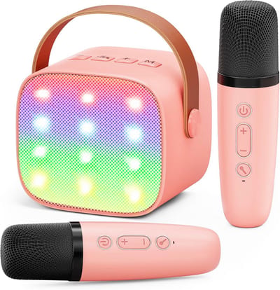 Mini Karaoke Machine voor Kinderen en Volwassenen met LED-lampen en Spraakeffecten