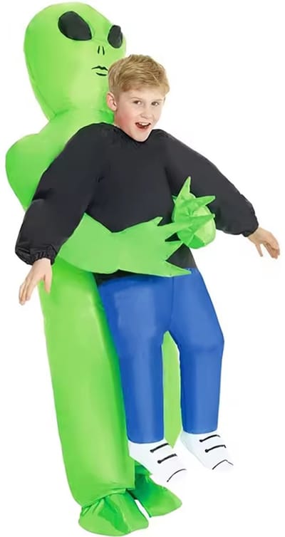 KIMU® Opblaas Kostuum Kinderen Gedragen Door Alien - Maat 122 128 134 140 146 152 - Opblaasbaar Pak - Alienpak Mascotte Opblaaspak - Opblaasbare Buitenaards Wezen Festival