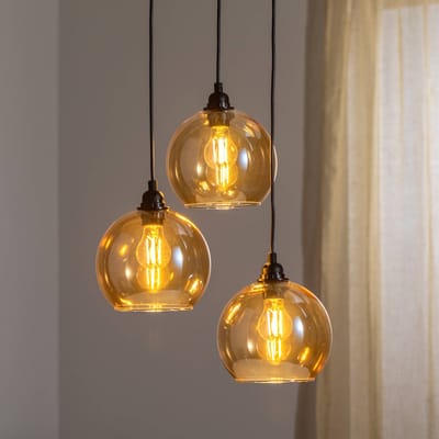 Glas hanglamp woonkamer Jack rond 3-lichts | Opviq