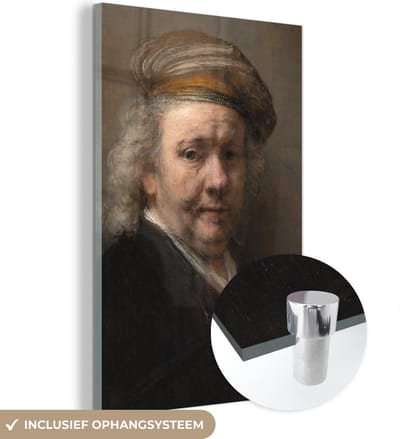 MuchoWow® Glasschilderij 120x180 cm - Schilderij acrylglas - Zelfportret - Schilderij van Rembrandt van Rijn - Foto op glas - Schilderijen